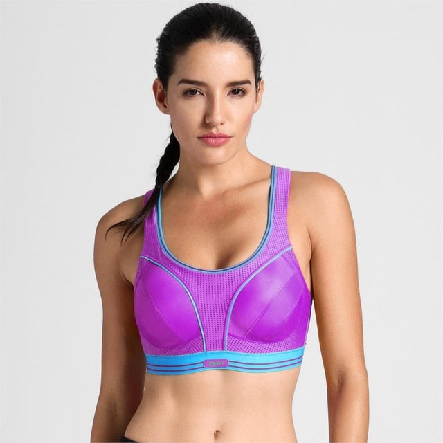 SYROKAN Women's Compression Racerback Adjustable High Impact Running Sports Bra (size smaller than normal)
