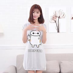 Sanderala Women Print Cartoon Sexy Sleepwear Round Neck Lingerie Cute Nightdress Strap Thin Female Underwear Nighty Home Wear