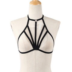 Sexy Alluring Bustier Bandage Cage Cupless Bra Goth Lingerie Elastic Lingerie Bandage Belt Crop Tops