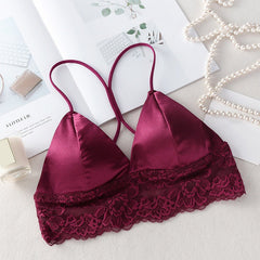 Sexy Crop Top Women Satin Silk Camis Bralette Beauty Back Lace Tube Top Strap Padded Bra топ