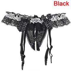 Sexy Garter Belt For Stocking Black Lace Suspenders Women Sexy Open Crotch Pearl Panties Bow Lingerie Garter Exotic Accessories