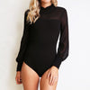 Image of Sexy Lace Bodysuits Turtleneck Chiffon Skinny Rompers Women 2019 Spring Autumn Clothes Polka Dot Bodysuits Long Sleeve Jumpsuit