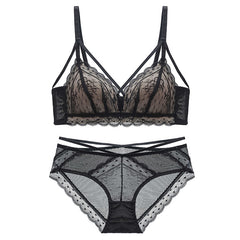 Sexy Lace Bra Set Women Push Up Bra Lingerie Set Ultra-thin Panties Wire Free Bralette Soft Brassiere Underwear Set #D