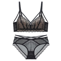 Sexy Lace Bra Set Women Push Up Bra Lingerie Set Ultra-thin Panties Wire Free Bralette Soft Brassiere Underwear Set #D