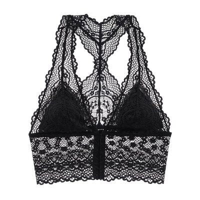 Sexy Lace Bralette Top Push Up Backless Bra For Women Wireless Plus Size LongLine Thin Cotton Lingerie Underwear Brassiere White
