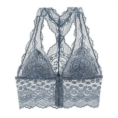 Sexy Lace Bralette Top Push Up Backless Bra For Women Wireless Plus Size LongLine Thin Cotton Lingerie Underwear Brassiere White