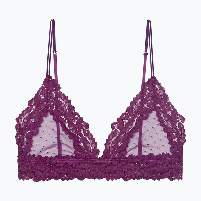 Sexy Lace Mesh Patchwork Women Bralette Floral Sheer Pattern Femme Bustier Bra Tops Unpadded Push Up Backless Ladies Lingerie