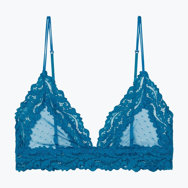 Sexy Lace Mesh Patchwork Women Bralette Floral Sheer Pattern Femme Bustier Bra Tops Unpadded Push Up Backless Ladies Lingerie