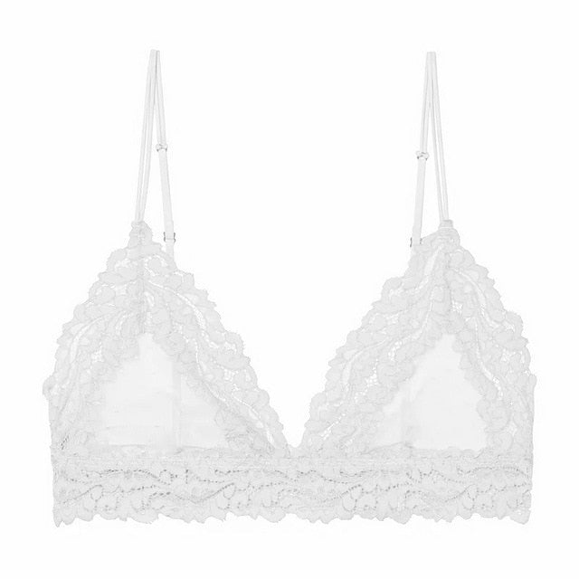 Sexy Lace Mesh Patchwork Women Bralette Floral Sheer Pattern Femme Bustier Bra Tops Unpadded Push Up Backless Ladies Lingerie