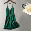 Image of Sexy Ladies Night Dress Nuisette Silk Sleepwear Satin Nightgown V-neck Slip Nighties Summer Lace Night Gown Lingerie For Women