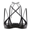Image of Sexy Lingerie Women Hot Porno Bandage Bra Wetlook Leather Push Up Bustier Erotic Open Cup Mini Bra Top Adjustable Shelf Bralette