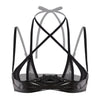 Image of Sexy Lingerie Women Hot Porno Bandage Bra Wetlook Leather Push Up Bustier Erotic Open Cup Mini Bra Top Adjustable Shelf Bralette