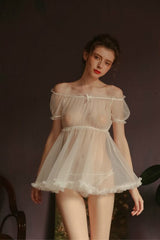 Sexy Net Lingeries Christmas Lenceria Babydoll Bridal Lingerie See Through Sissy Exotic Mini Night Dress Sleep Set with G String