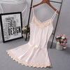 Image of Sexy Night Dress For Women Deep V Lace Sleepwear Lingerie Silk Nightgown Sleeveless Nightdress Nightwear Summer Homewear #F