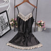 Image of Sexy Night Dress For Women Deep V Lace Sleepwear Lingerie Silk Nightgown Sleeveless Nightdress Nightwear Summer Homewear #F