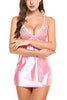 Image of Sexy Nightgown Lingerie Fashion Patchwork Nightdress Women Sheer Scalloped Satin Nightwear Silk Slip Sleepwear Chemises