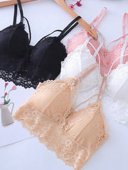 Sexy Sheer Lace Bras for Women Padded Solid Pink White Black Spaghetti Straps Bralette Wire Free Beauty Back Female BH underwear