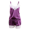 Image of Sexy Summer Lace Pajamas Sleepwear for Women Sleeveless Spaghetti Strap Pyjamas Satin Cami Top + Shorts Pajamas Sets Nightwear