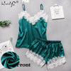 Image of Sexy Summer Lace Pajamas Sleepwear for Women Sleeveless Spaghetti Strap Pyjamas Satin Cami Top + Shorts Pajamas Sets Nightwear
