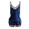 Image of Sexy Summer Lace Pajamas Sleepwear for Women Sleeveless Spaghetti Strap Pyjamas Satin Cami Top + Shorts Pajamas Sets Nightwear