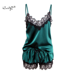 Sexy Summer Lace Pajamas Sleepwear for Women Sleeveless Spaghetti Strap Pyjamas Satin Cami Top + Shorts Pajamas Sets Nightwear
