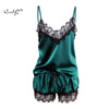 Image of Sexy Summer Lace Pajamas Sleepwear for Women Sleeveless Spaghetti Strap Pyjamas Satin Cami Top + Shorts Pajamas Sets Nightwear