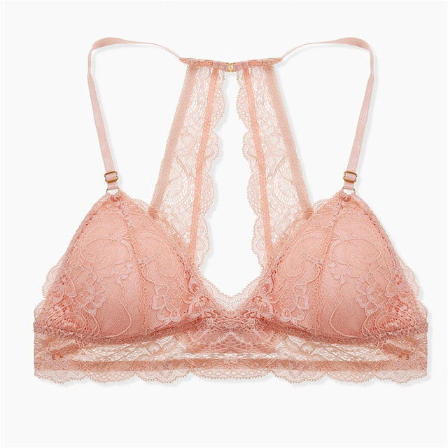 Sexy Wireless Bralette For Women 3/4 Cup Female Lace Bra Unlined Underwear Fashion 6 Colors Backless Crop Top Wire Free Lingerie