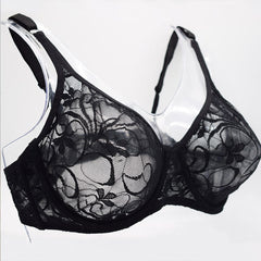 Sexy Women Embroidery Lace Sheer Bra Bralette Unpadded Sexy Lingerie Plus Size Plunge See Through Brassiere Bh 32-52 A B C D Cup