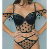Image of Sexy Women Lingerie Bra Cropped Bustier Polka Dot Lace Off shoulder Bralette Bralet Bra Top High waist G-String Underwear Set