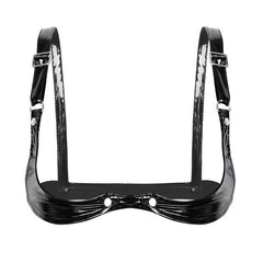 Sexy Women Lingerie Sexy Open Cup Bra Ladies Adjustable Spaghetti Straps Bra Wetlook Tops Faux Leather Bra Top for Women Female
