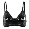 Image of Sexy Women Open Cup Bra Lingerie Faux Leather Bra Women Adjustable Spaghetti Straps Bra Vintage Style with Nipple Splits Bra Top