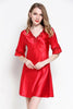 Image of Sexy Women Satin Sleepwear Silk Nightgown Half Sleeve Embroidery Nightdress Sexy Lingerie Plus Size S M L XL XXL Female Nightie