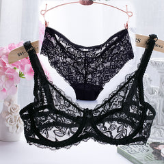 Sexy push up bra briefs set ultra thin sexy bra lingerie set big size Lace Bra Briefs Set Sexy V Neck Plunge u Lace Bra Briefs