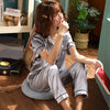Image of Short Sleeve Silk Pajamas Spring Women Summer Pajama Sets Silk Pijama Sleepwear Pyjamas Plus Size 3XL 4XL 5XL 85kg Nightwear Set