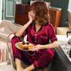 Image of Short Sleeve Silk Pajamas Spring Women Summer Pajama Sets Silk Pijama Sleepwear Pyjamas Plus Size 3XL 4XL 5XL 85kg Nightwear Set