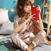 Image of Short Sleeve Silk Pajamas Spring Women Summer Pajama Sets Silk Pijama Sleepwear Pyjamas Plus Size 3XL 4XL 5XL 85kg Nightwear Set