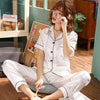 Image of Short Sleeve Silk Pajamas Spring Women Summer Pajama Sets Silk Pijama Sleepwear Pyjamas Plus Size 3XL 4XL 5XL 85kg Nightwear Set