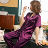 Image of Short Sleeve Silk Pajamas Spring Women Summer Pajama Sets Silk Pijama Sleepwear Pyjamas Plus Size 3XL 4XL 5XL 85kg Nightwear Set