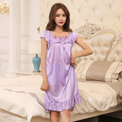 Silk Satin Lace Short Sleeve Sexy Lingerie Nightgown for Women 2019 Summer Home Dress Night Dress Sleepwear Nightdress Nightwear