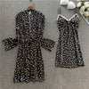 Image of Silk Sleepwear Sets Lingerie with Robe Women Home Clothes Satin Pajamas Dress Nigty Sleep Long Sleeve Nightgown Lounge Wear Set