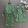 Image of Silk Sleepwear Sets Lingerie with Robe Women Home Clothes Satin Pajamas Dress Nigty Sleep Long Sleeve Nightgown Lounge Wear Set