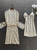 Image of Silk Sleepwear Sets Lingerie with Robe Women Home Clothes Satin Pajamas Dress Nigty Sleep Long Sleeve Nightgown Lounge Wear Set