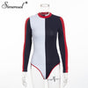 Image of Simenual 2019 Autumn patchwork bodysuit women clothing fashion streetwear long sleeve bandage sexy bodysuits female one piece