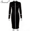 Image of Simenual Casual Bodycon Women Long Dress Fashion Full Sleeve Striped Patchwork  Dresses Fashion Turtleneck Ladies Skinny Dresses