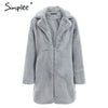 Image of Simplee Elegant pink shaggy women faux fur coat streetwear Autumn winter warm plush teddy coat Female plus size overcoat party