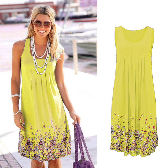 Sleeveless Floral Print Loose Beach Summer Dress Fashion Six Colors Casual Women Dress 2019 Sexy Dress Plus Size S-5XL