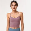 Image of Soft Nylon Workout Fitness Crop Tops Built In Bra Women Padded Running Yoga Longline Sports Bra Push Up Training Gym Tank Top