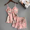 Image of Spaghetti Strap  Printing  Lace Sexy Women Pajamas V-Neck With Pad Female Summer Pajama Set Summer Fashion Female Sleepwear