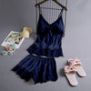 Image of Spring Sleeveless Sleepwear Set Negligee Set Sexy Satin Sleepwear Women Flower Silk Padded Lingerie Sets Female