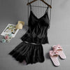Image of Spring Sleeveless Sleepwear Set Negligee Set Sexy Satin Sleepwear Women Flower Silk Padded Lingerie Sets Female